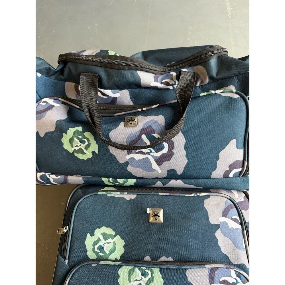 Skyline 2pc Floral Rolling Suitcase & Duffel Bag Luggage Set Blue